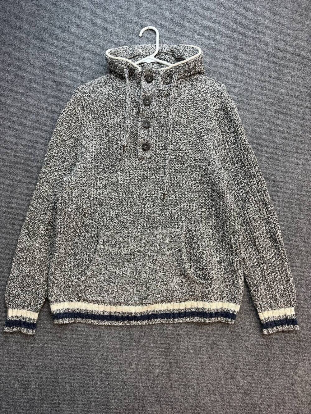 American Eagle Men’s M Gray Marled Knit Hooded Button Pullover Sweater